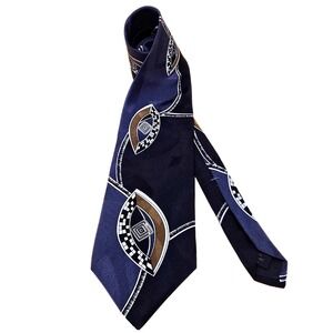 Bugatti Mens Silk Necktie Navy Blue Black Gold Abstract Geometric Graphic Art